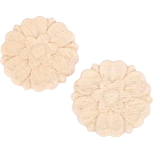 2Pcs 6*6cm Oak Wood Floral Wood Carving Appliques Furniture Decorative Corner Decal Cabinet Door Frame Wood Figurine Craft Decor