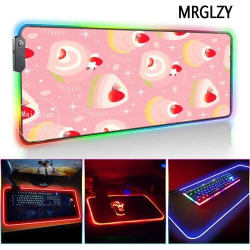 MRGLZY LED Light RGB Pink Strawberry Cake Large Mouse Pad Genshin Impact DeskMat PC Laptop Keyboard Gaming Accessories for LOL