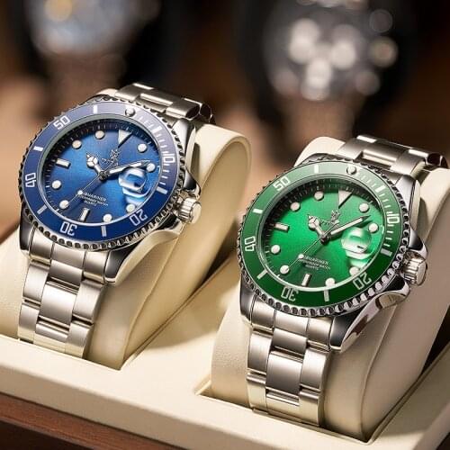 Top Brand Luxury Quartz Watch Men Green Waterproof Watches Mens Stainless Steel Sports Date Male Wristwatches Relogio Masculino