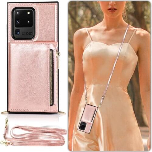 Crossbody Leather Case For Samsung S20 Ultra Note 10 + 9 8 S9 S10 Plus S10E Zipper Wallet Phone Case For Samsung A90 5G Covers