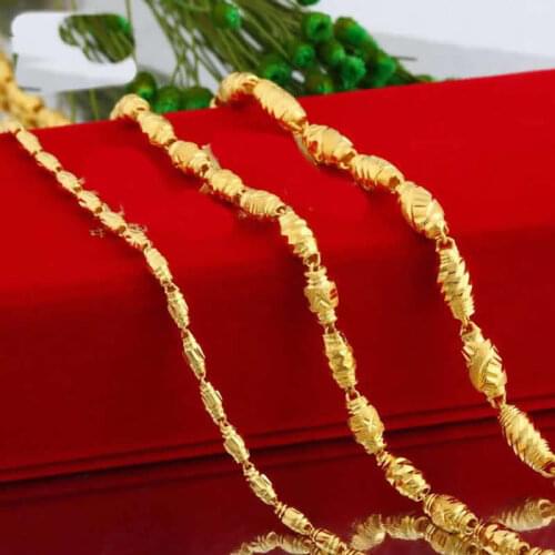 PURE YELLOW GOLD BIG ELLIPSE BEADS NECKLACE/ 999 GOLD 24K OLIVE BEADS NECKLACE CHAIN 9G