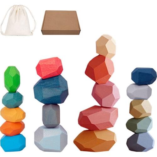 Kids Jenga Building Block Rainbow Wooden Toy Colored Stone Jenga Building Block Educational Toy Stacking Game Rainbow Wooden Toy