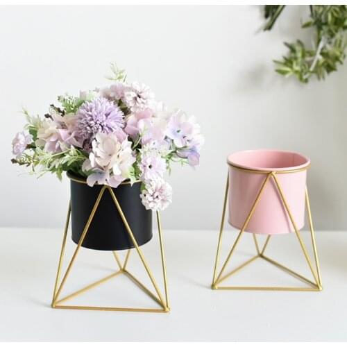 Nordic Style Geometric Metal Iron Flower Pot Succulent Plant Display Holder Ornaments Desktop Home Office Garden Decor 264D