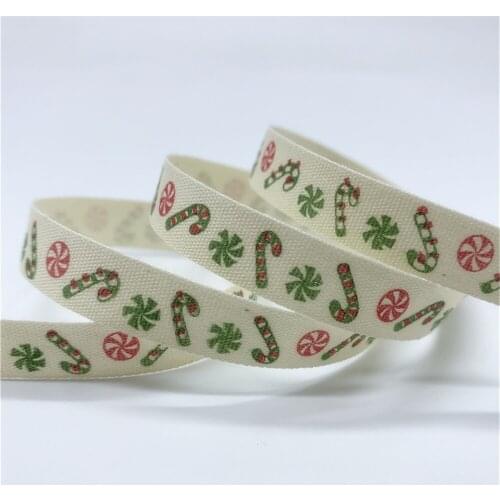 10/15/25mm 5yards Printed Christmas candy Cotton Ribbon Handmade Cotton Lace Ribbon For Christmas Decoration DIY Sewing Fabric