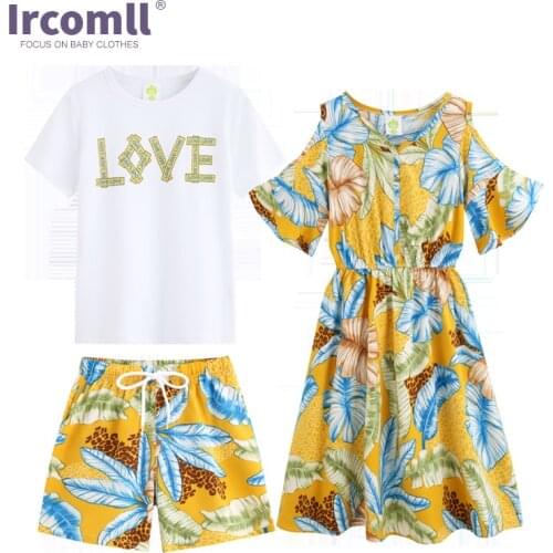 Ircomll Family Matching Clothes Mother and Daughter Dress Men Boy T-Shirt With Pants Family Clothing Sets Summer Family Look