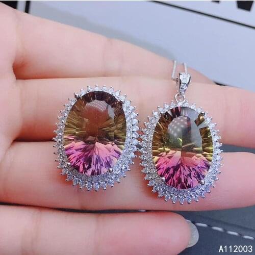 KJJEAXCMY Fine Jewelry 925 sterling silver inlaid Ametrine female gemstone ring pendant set trendy