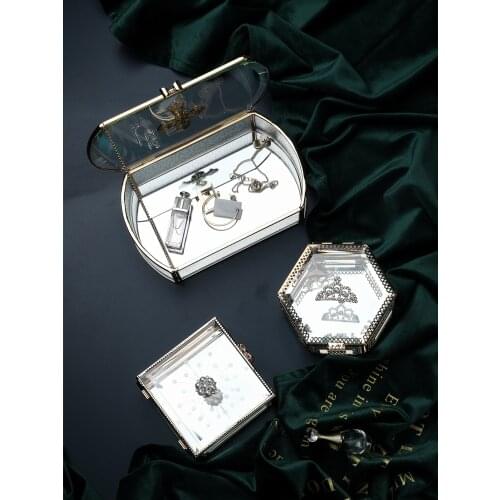 European Style Retro Small Luxury Creative Glass Jewelry Box Jewelry Storage Box Desktop Princess Jewelry Display Box