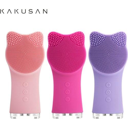 Cute cate shaped vibration brush high frequency vibration silicone face exfoliating brush deep cleaning face wash machine