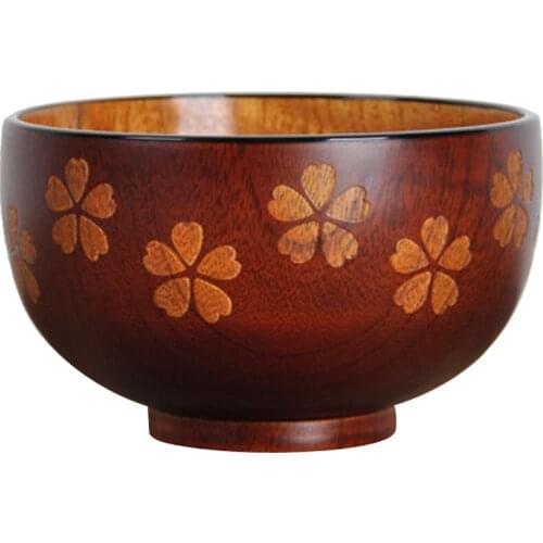 Solid Wood Bowl Japanese Style Kitchen Wooden Dessert Salad Pasta Soup Food Brown Rice Bowls, Kids Bowls