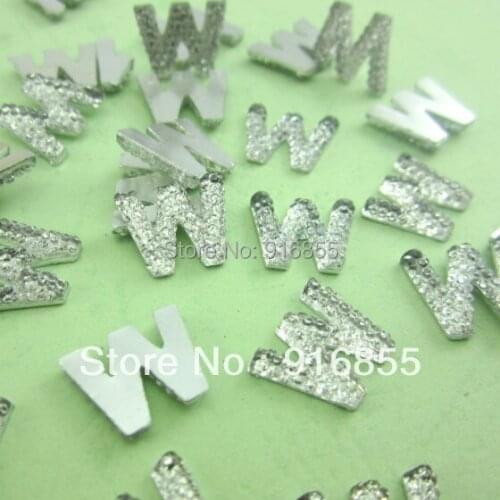Fashion 24pcs/lot 14*12mm Craft Letter/Alphabet ' W" flatback Resin Rhinestone Beads For DIY Decoration
