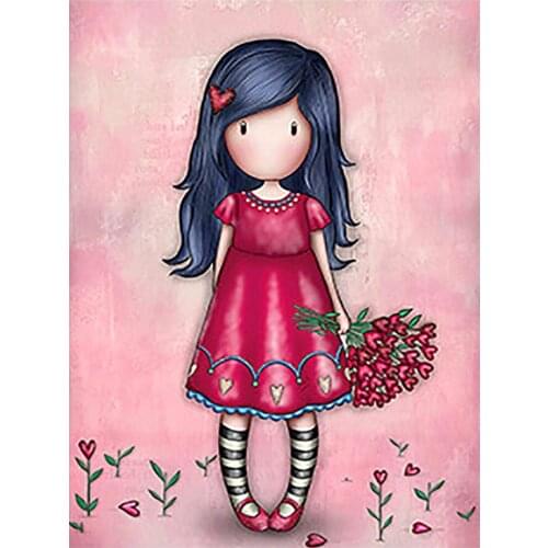 Cartoon Little Girl Rose Flower Diamond Painting Square Round Full Drill DIY Mosaic Embroidery 5D Cross Stitch Portrait Picture