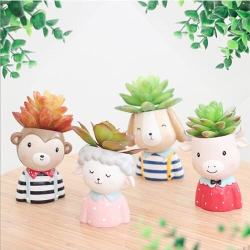 Cartoon Animals Plant Pot Cute Dog Mini Flower Pot Creative Design Planters Small Bonsai Nordic Home Garden Decoration Gift
