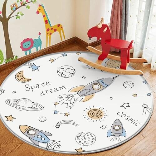 Cartoon Rocket Children Comfortable Round Carpet Non-Slip Children Flannel Carpet Baby Carpet Baby Play Mat