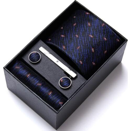 Men Tie Pocket Square Set Dark Blue Paisley Wedding CufflinkS Silk Tie Clip Party Wedding Business Fashion Passabin Designer