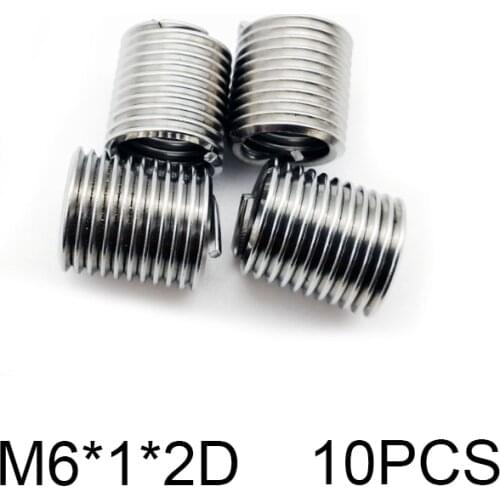 10pcs M6*1*2D Silver Thread Repair Insert Kit Set 304 Stainless Steel For Hardware Repair Tools
