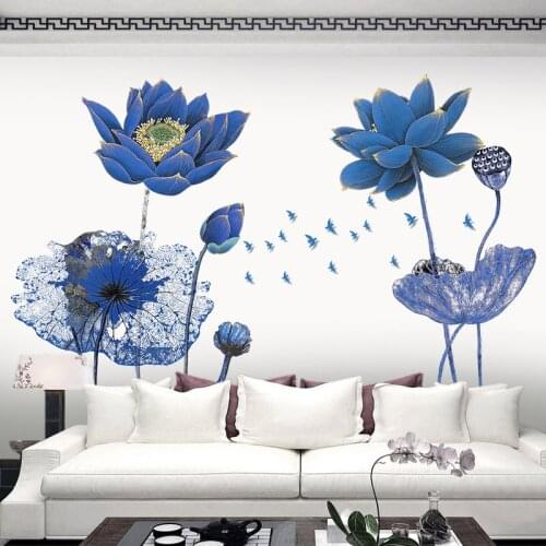 New 5D wall sticker HD Pure lotus PVC removable waterproof DIY stickers TV backdrop decorative painting creative wallpaper