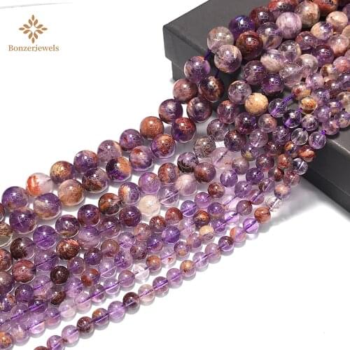 Natural Super Seven Purple Ghost Quartzs Multi-Inclusions Crystals Phantom Loose Beads For Bracelet Jewelry Making 6 8 10 12 MM