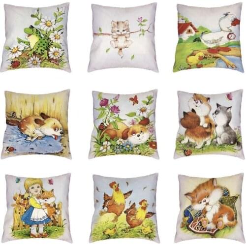 Cartoon Frog Cats Dogs White Throw Pillow Cases Beautiful Butterfly Ladybird Cushion Cover Printed Home Outdoor Decor Pillowcase