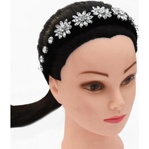 New Fashion Wide Black Rhinestone Flower Crown Hair Headband Baroque Queen Prom Headwear Women Wedding Crystal Hair Jewelry