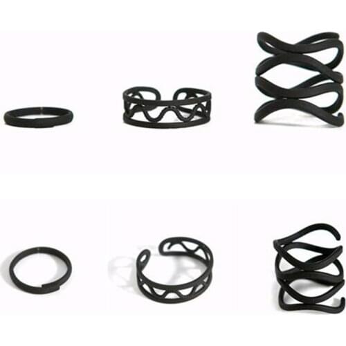 Popular Elements Fashion Design Black Bending Curve Knuckle Ring Adjustable Midi Rings for Women 3 pcs/set