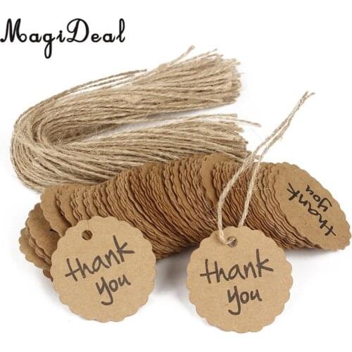 100 Pieces Kraft Paper Gift Tags withString Christmas Wedding Baby Shower Thank You Cardstock Gift Favour