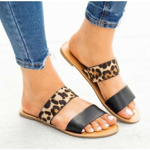 Women Summer Slippers Flat Straight Sandals Fashion Leopard Print Women Shoes Beach Casual Ladies Plus Size Slippers 36-43