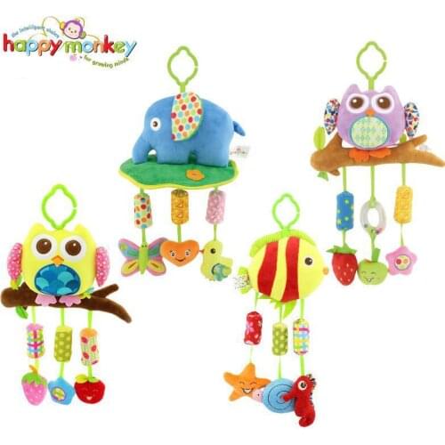 Happy Monkey 4 types Baby Rattle Teether Baby Crib Hanging Toys Newborn Soft Plush Toys Stroller Playing Toy Car Lathe Hanging
