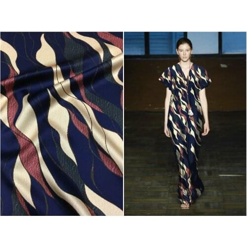 Silk Fabric Purplish Blue Bottom Irregular Geometric Printing Heavy Stretch Silk Satin Dress Fabric
