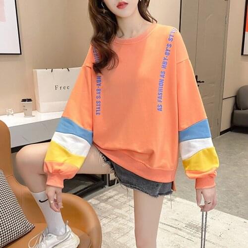 Spring Autumn Thin Loose Color Sweatshirt Women Korean Fashion O-neck Oversize Sweatshirt Woman Plus Size Streetwear