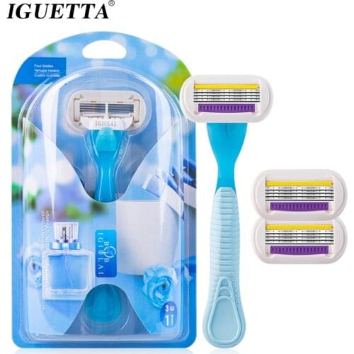 IGUETTA 1Handle&3Blades Stainless Steel Shaving Women Bikini Hair Removal Blade Epilator Safety Lady Beauty Shaving Tool