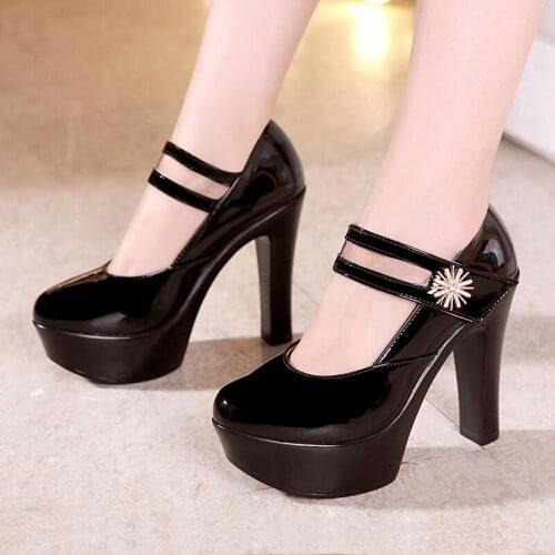 Big Size 32-43 Patent Leather Pumps Women Shoes Block Heel Wedding Shoes 2021 High Heels Mary Jane Shoes for Office Party