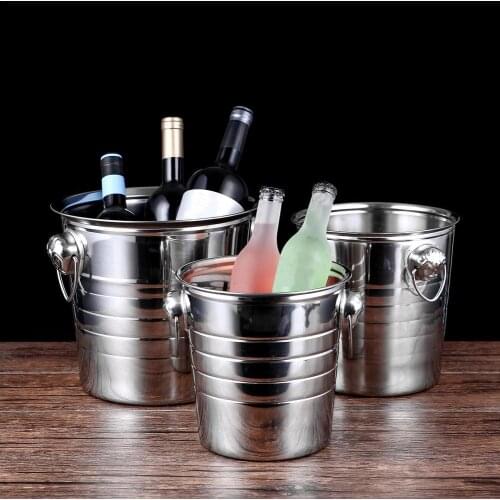 3/5/7L Stainless Steel Ice Bucket With Handles Wine Champagne Bottle Storage Cooler For Bar Party Champagne Wine Barrel Silver