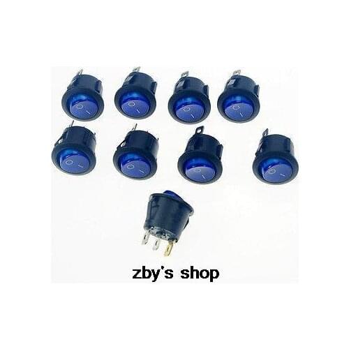 10x Blue Light Illuminated SPST on/off Round Boat Rocker Switch 3 Pin KCD1-105/N