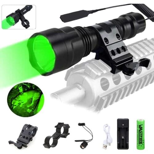XM-L T6 LED Tactical Torch Flashlight C8 Green/Red/White waterproof Hunting Rifle Light Lamp+Scope Mount+Switch+18650+Charger