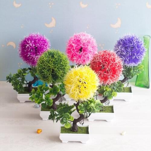Green Artificial Small Tree Grass Ball Flowers Potted Bonsai Home Garden Bedroom Living Room Office Party Decoration Fake Plants