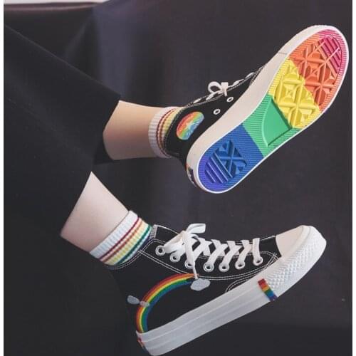 Womens Fashion 2020 Vulcanized Shoes Woman Sneakers New Rainbow Retro Canvas Shoes Flat Fashion Comfortable High Shoes Women