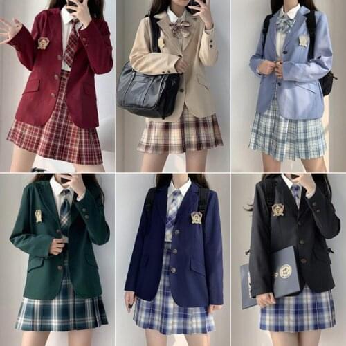 Original Design Japanese JK Preppy Style Womens Single Breasted Blazers Coat Long Sleeve Spring Autumn Outwear 6 Colors