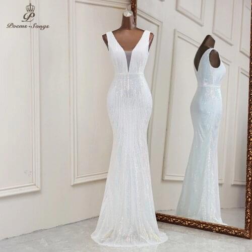 2021New style white sequins sexy mermaid evening dress cocktail dress vestidos formales robe de soiree de mariage married dress