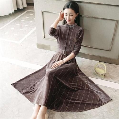 Gold velvet dress female spring 2018 Women Party Dress NEW Velvet Long sleeves Casual Slim Dress Women