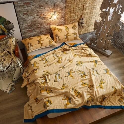 1/3pc National Style 100%Cotton Gauze Blanket Tiger Geometric Fish Towel Quilt Summer Comforter Throw For Adult Home Textile