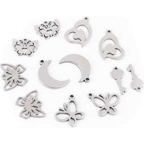 10pcs Charm Butterfly Moon Heart Stainless Steel Pendants No Fade Craft Pendant Jewelry Making Collar Accessory DIY for Necklace