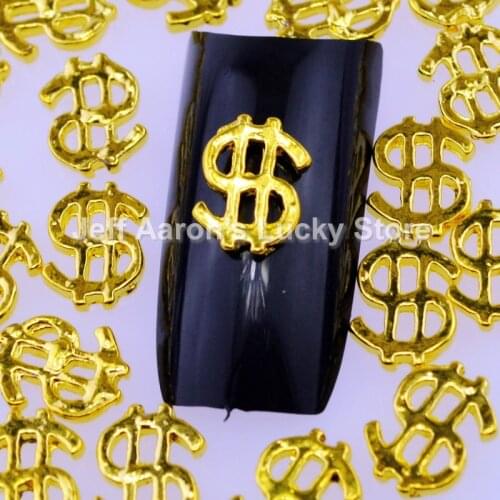 20PCS metal 3d nail art decorations gold hollow nails charm jewelry accessories dollar sign