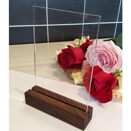 5SETS of Blank Acrylic Sign Sheets with Rustic Walnut Wood Stands,Acrylic Table Number with Wood Holder