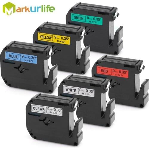6PCS/Lot MK121 M-K121 M-K221 MK221 Comptible for Brother M Tapes Black on White Cassette Label for Brother PT100 PT65 PT85 9mm