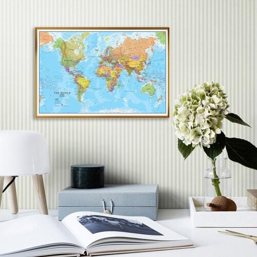 84*59cm The World Map Wall Art Poster Vinyl Canvas Paintings Living Room Classroom Home Decor Children School Supplies