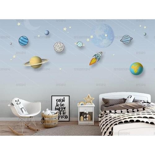 Bacal 3D Photo Wallpaper Kids Bedroom Modern Hand Painted Cartoon Universe Star Sky Planet Children Room Mural Background Wall