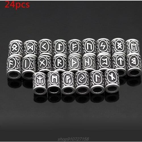 24Pcs Vintage Silver West Coast Paracord Norse Viking Rune Metal Beads DIY Antique Bracelet Hair Beards Jewelry N16 20 Dropship