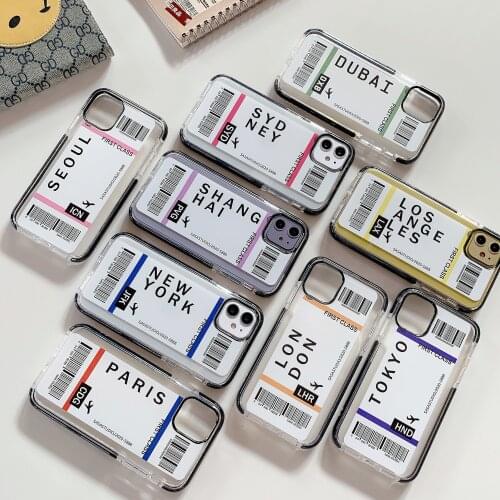 INS Travel Label Country Air tickets Phone Case For iPhone 11 Pro Max 7 8 Plus XR XS Max SE2 Thickened two-color edge TPU Cover