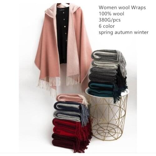 Naizaiga 100% Inner Mongolia Double-sided solid color hooded shawl tassel office air conditioner thicken poncho cloak , JY17