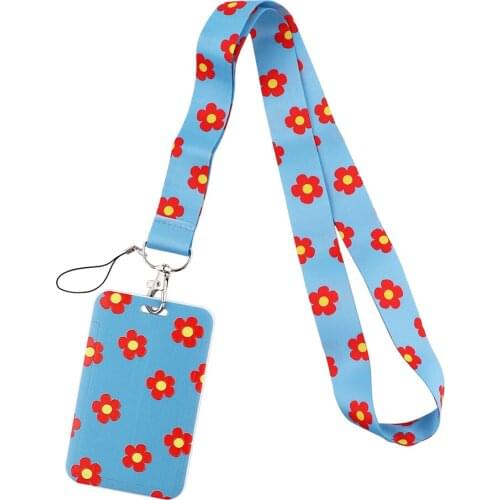 ER449 Red Flowers Bank Credit Card Holder Wallet Bus ID Name Work Card Holder For Student Card Cover Business Card DIY Hang Rope